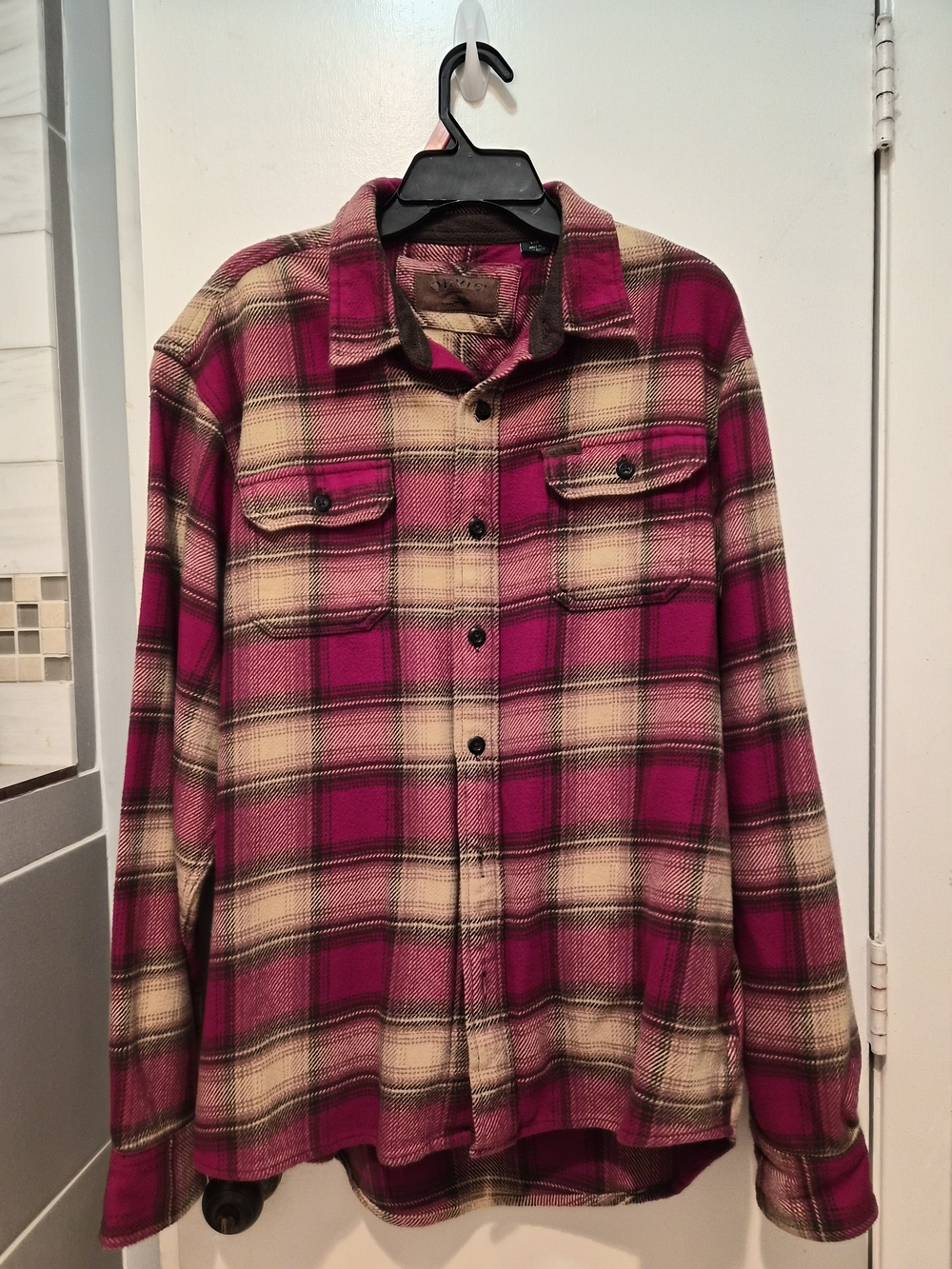 Orvis Men's Magenta and Cream Plaid Button-Down Shirt